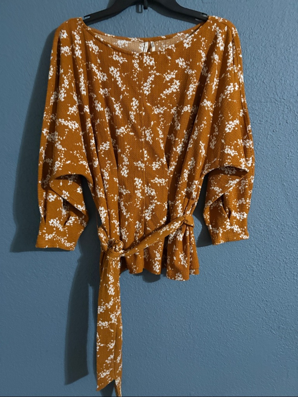 Anthropologie Mustard Floral Tie-Waist Blouse
